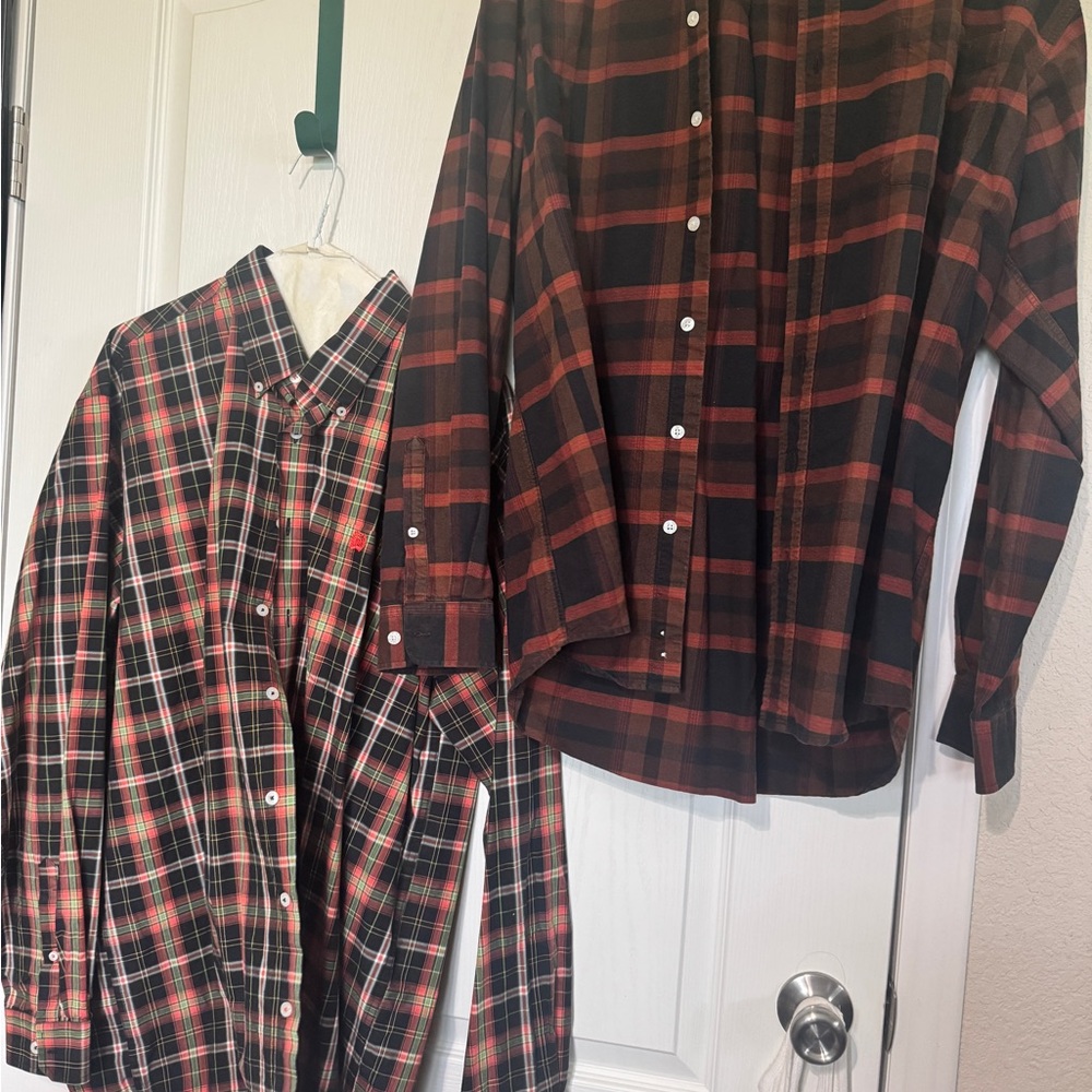 2 Men's Plaid Button-Down Shirt - Red and Black - cinch